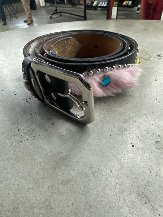 Mannahatta Rabbit Fur Studded Belt - 38