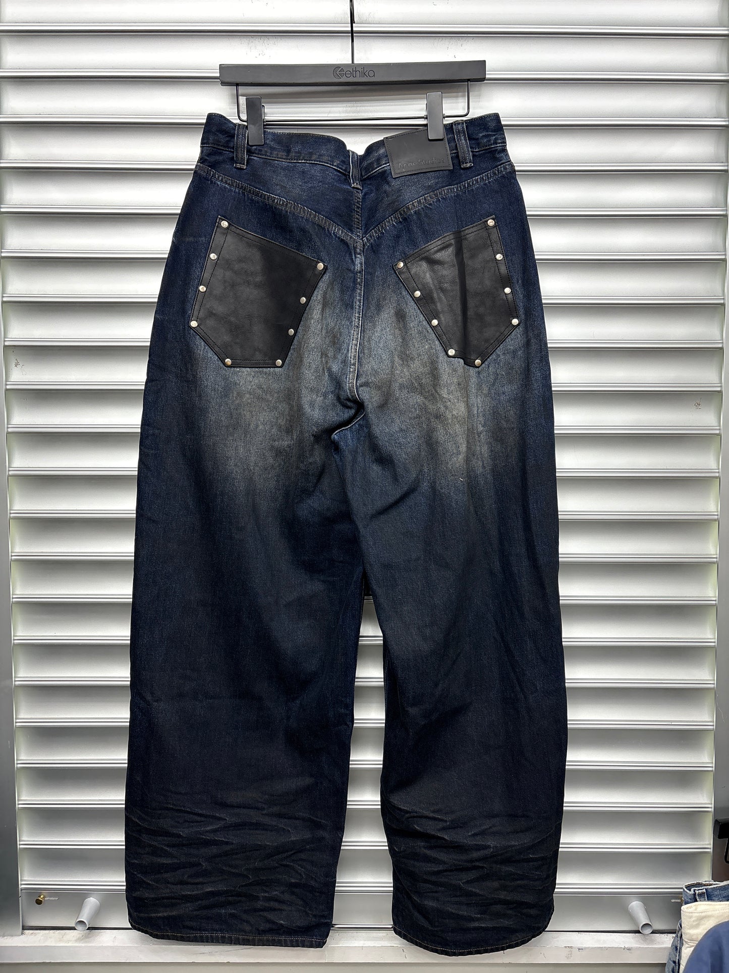 Acne Studios Dark Wash Leather Pocket Denim - 50**