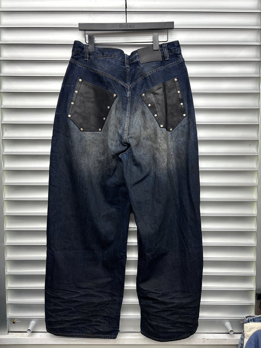 Acne Studios Dark Wash Leather Pocket Denim - 50**