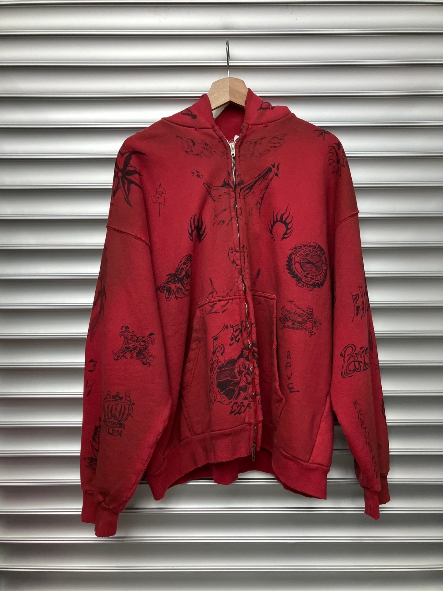 Balenciaga Red Tattoo Zip Up Hoodie - M