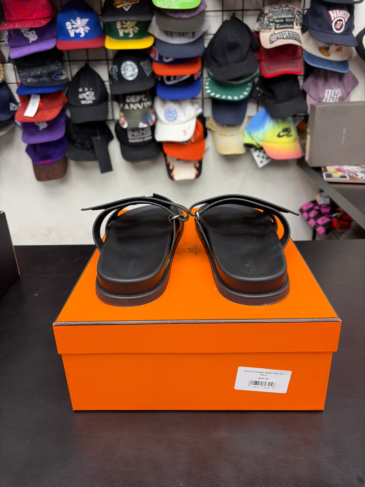 Hermes Chrypre Black Slide (U) - 44.5**