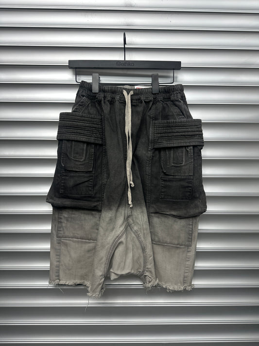Rick Owens Mineral Wash Creatch Cargo Shorts - S