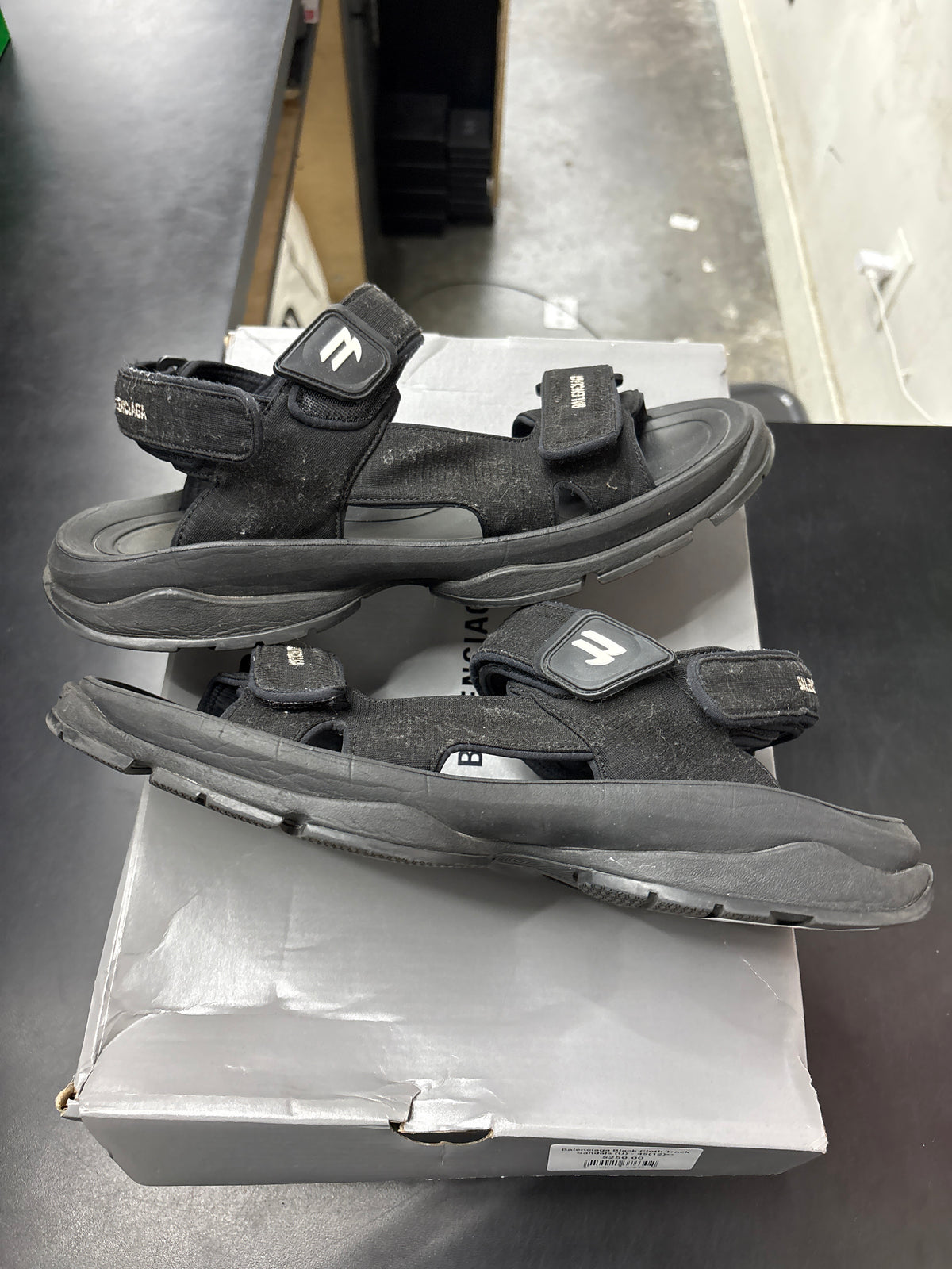 Balenciaga Black Cloth Track Sandals (U) - 45(12)**
