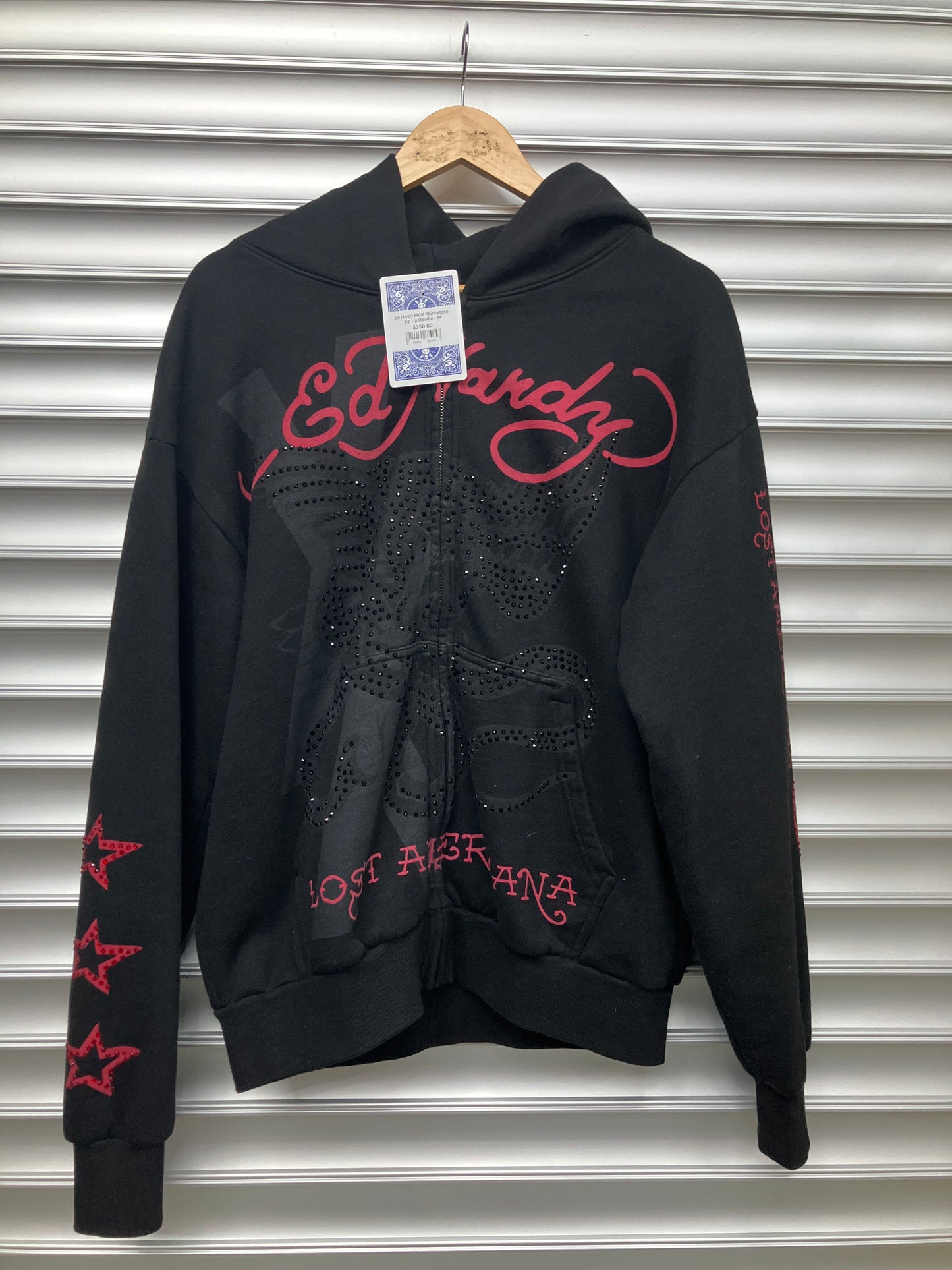 Ed Hardy MGK Rhinestone Zip Up Hoodie - M