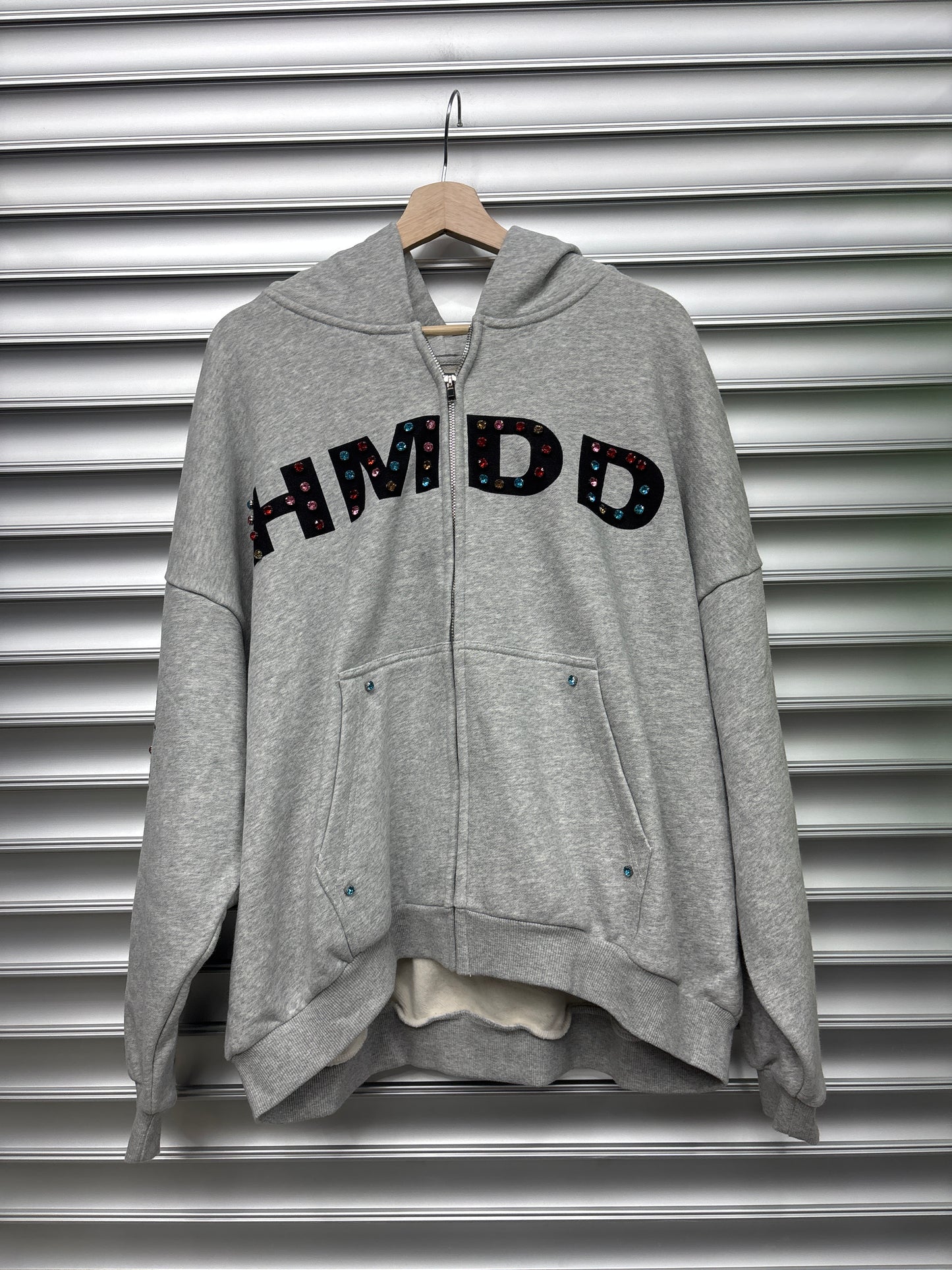 HMDD Grey Rhinestone Zip Up - Medium