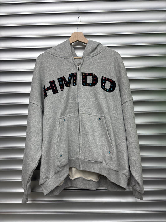 HMDD Grey Rhinestone Zip Up - Medium
