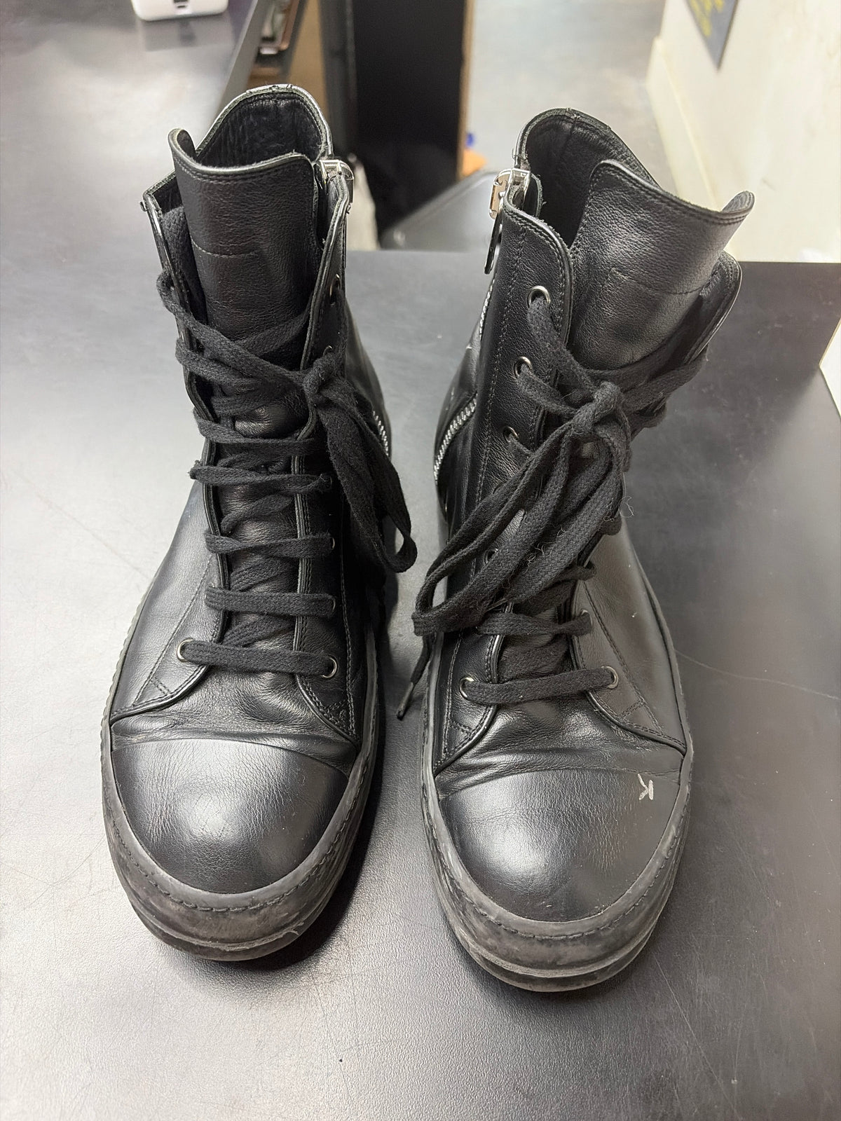 Rick Owen High Triple Black Leather (U) - 41(8) (NB)**