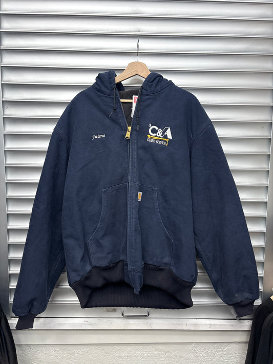 Vintage Carhartt Navy Crane Hooded Jacket - XL**
