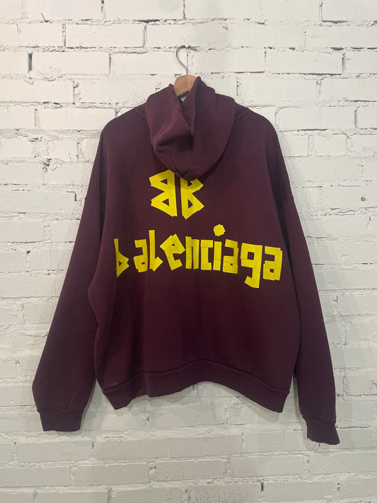 Balenciaga Maroon Tape Hoodie - L