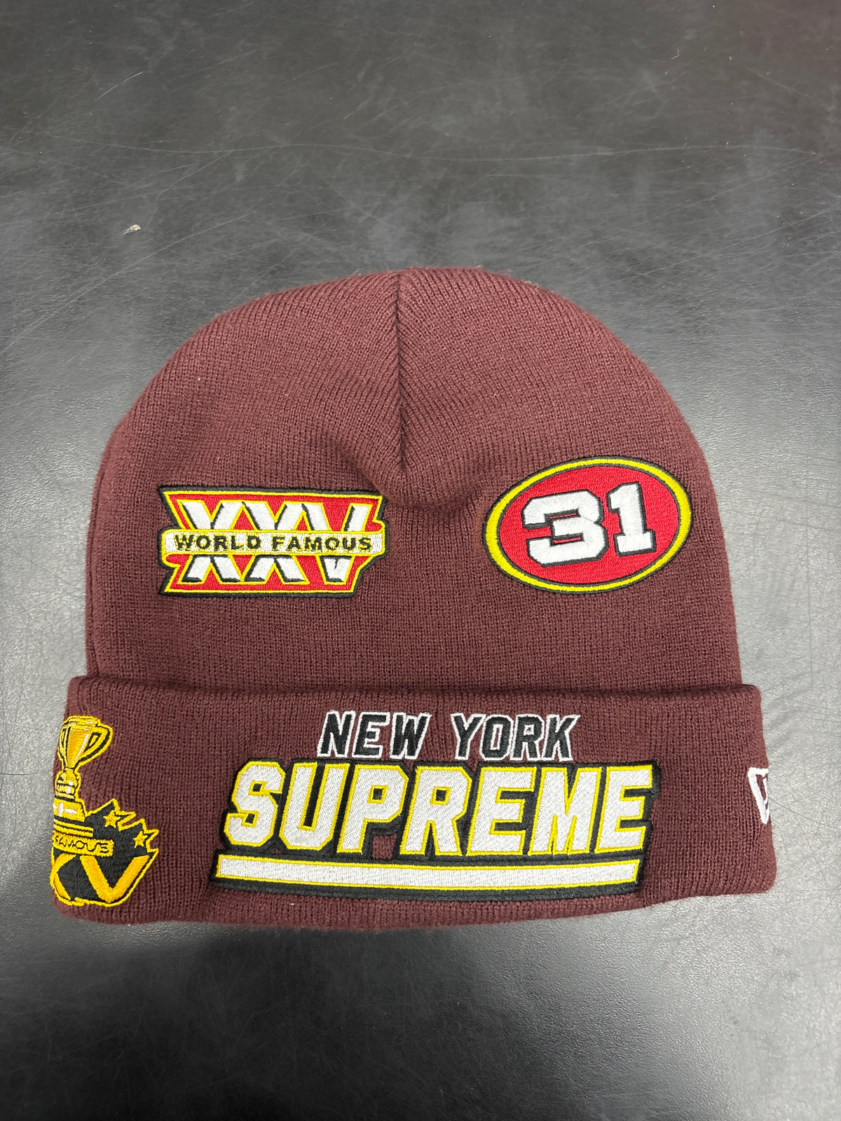 Supreme Maroon Patch Beanie**