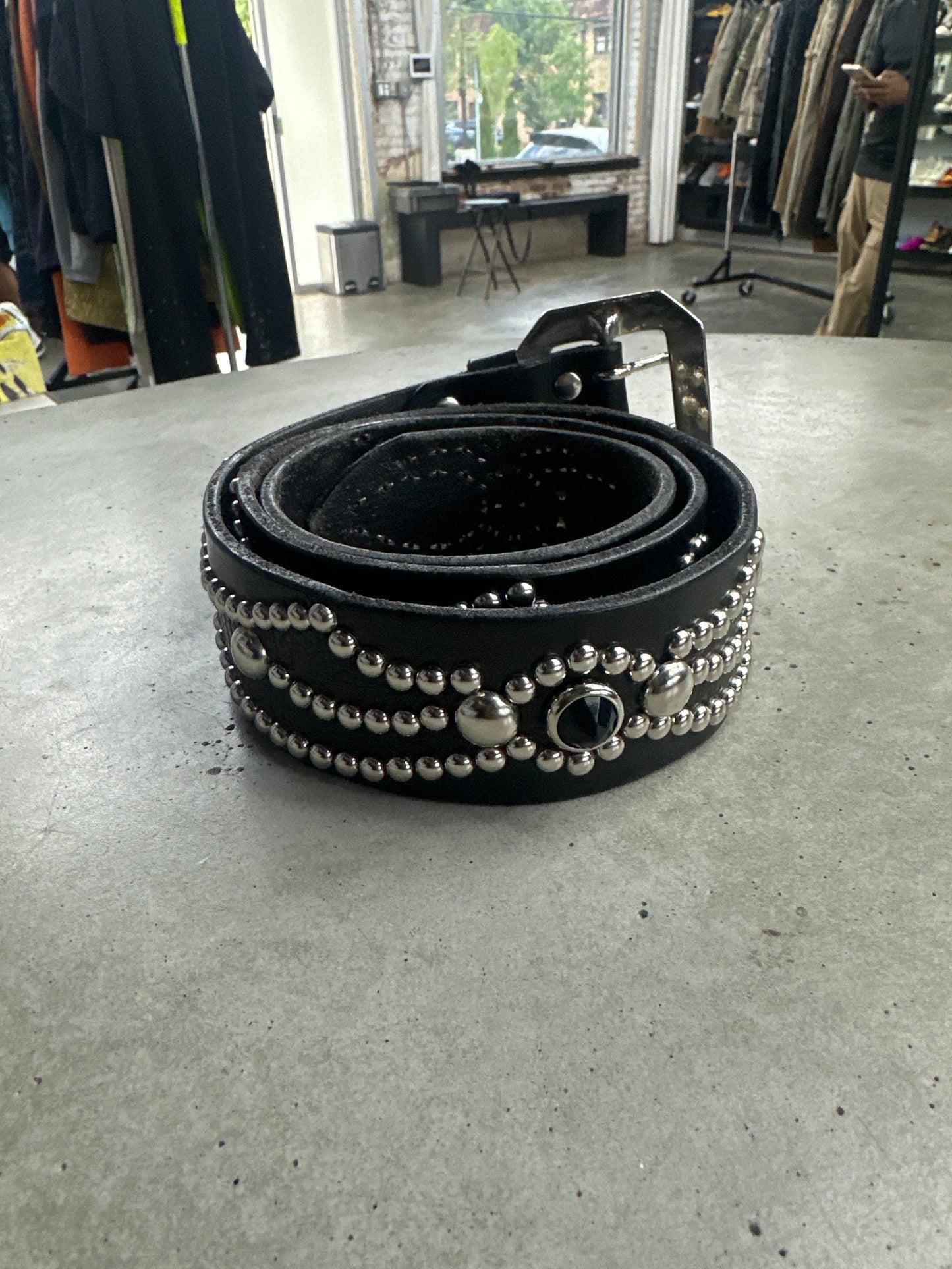 Mannahatta Black Lizard Studded Belt - 36