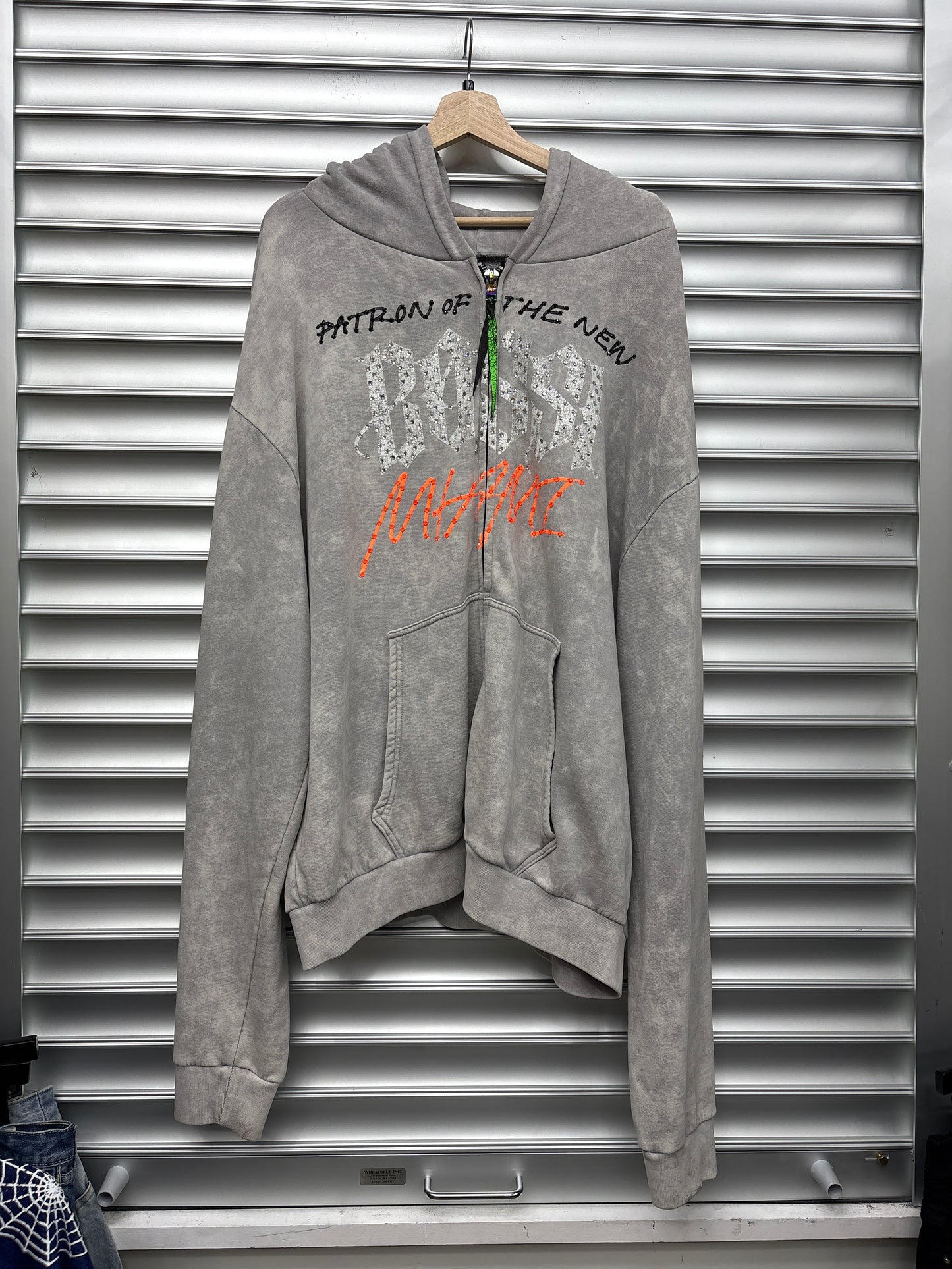 Bossi Grey Rhinestone Zip Up Hoodie - XXL