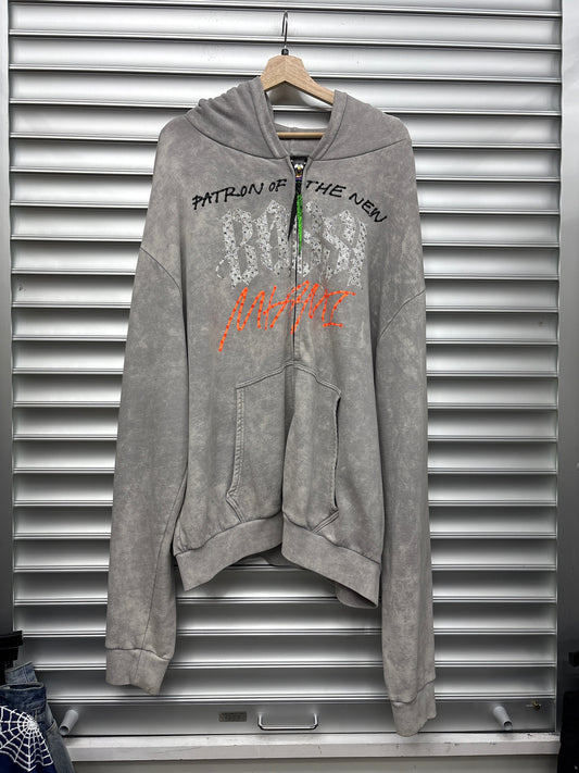 Bossi Grey Rhinestone Zip Up Hoodie - XXL