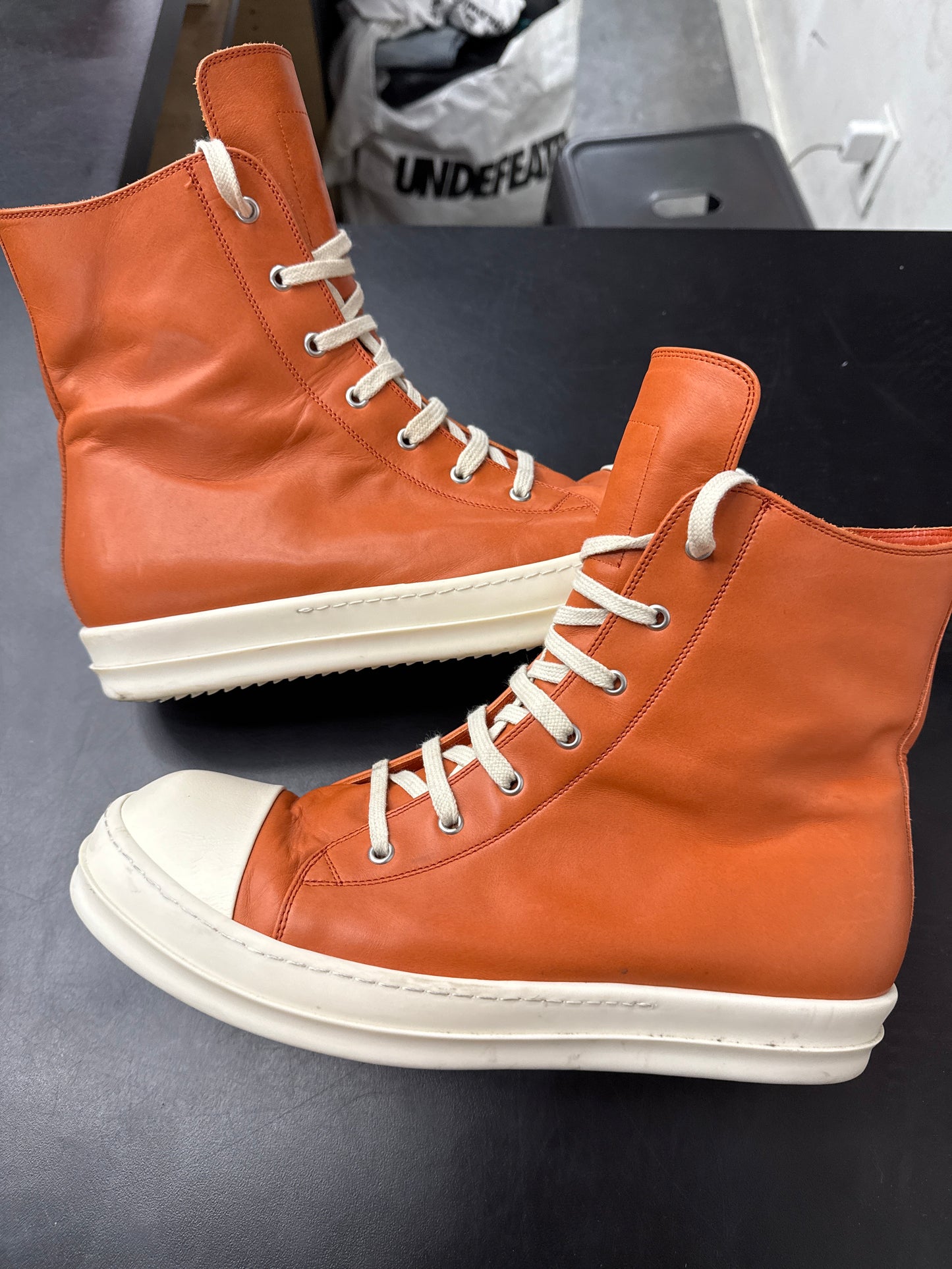 Rick Owen Ramone High Orange Leather (U) - 45(12) (NB)