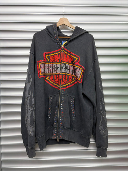 Murderrr FM Rhinestone Zip Up Hoodie - M