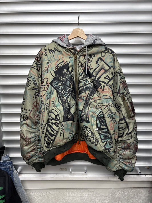 Mowalola 2.0 Grafitti Olive Bomber Jacket - XL