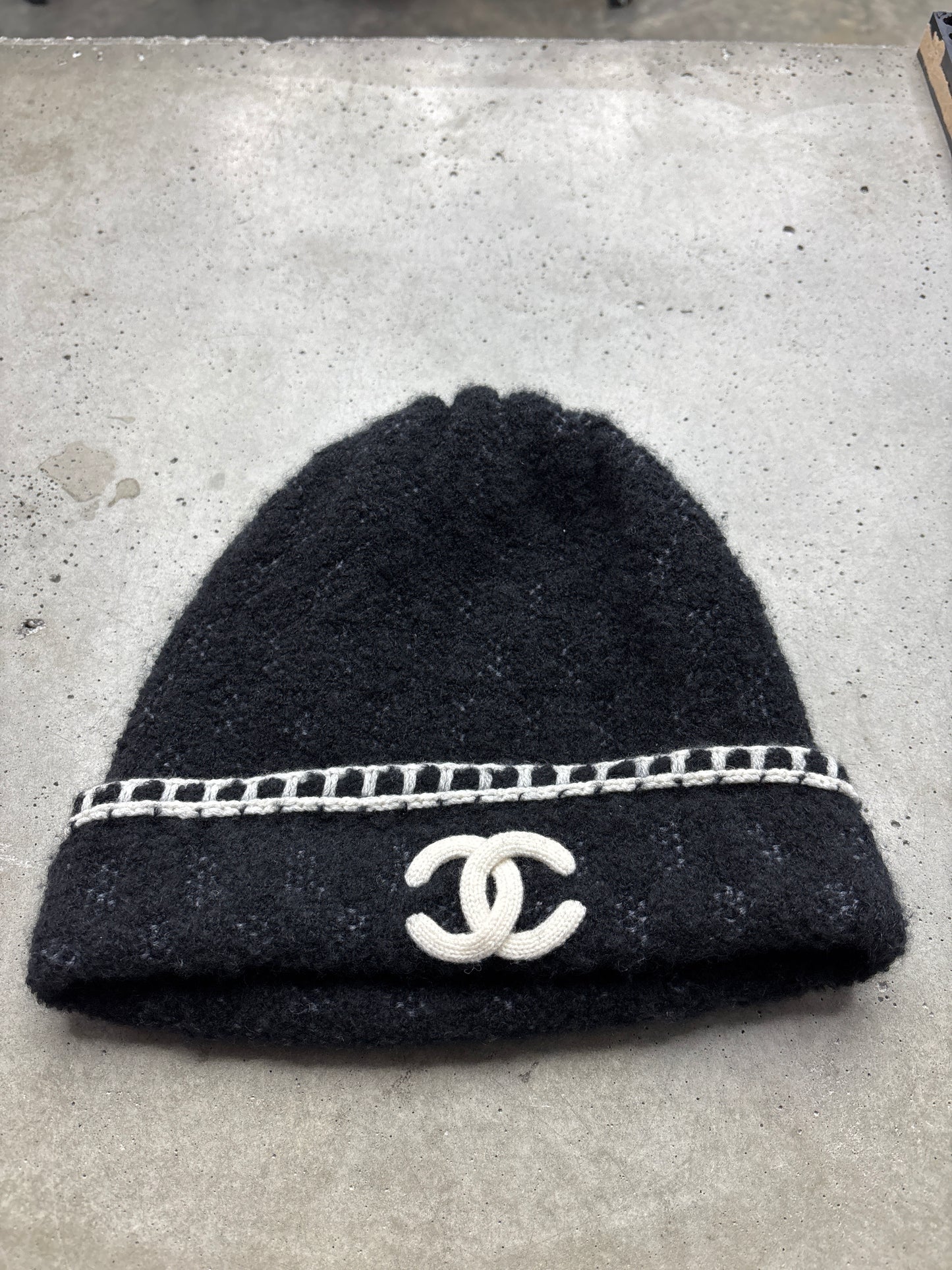 Chanel Cashmere Black Grid Beanie