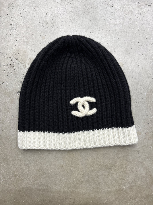 Chanel Black/Cream Knit Beanie