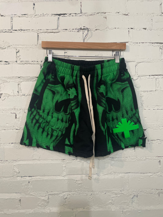 Vertabrae Green Skull Shorts - S