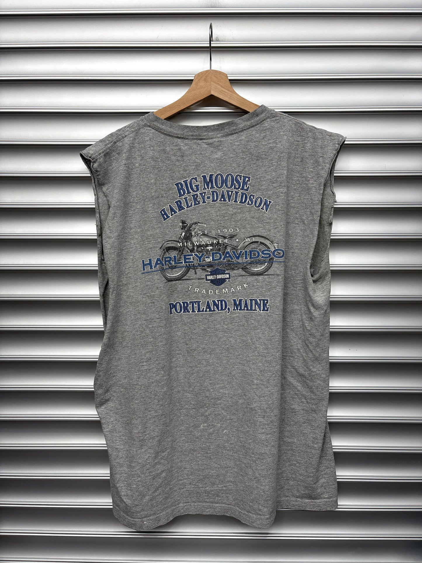 Vintage Harley Blue Bike Cutoff - XL
