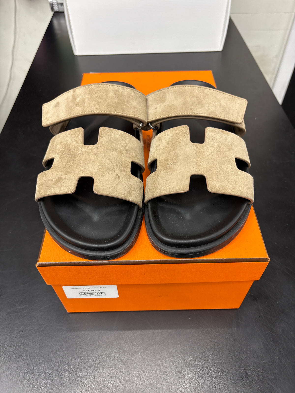Hermes Brown Suede Chrypre Slides (U) - 41.5