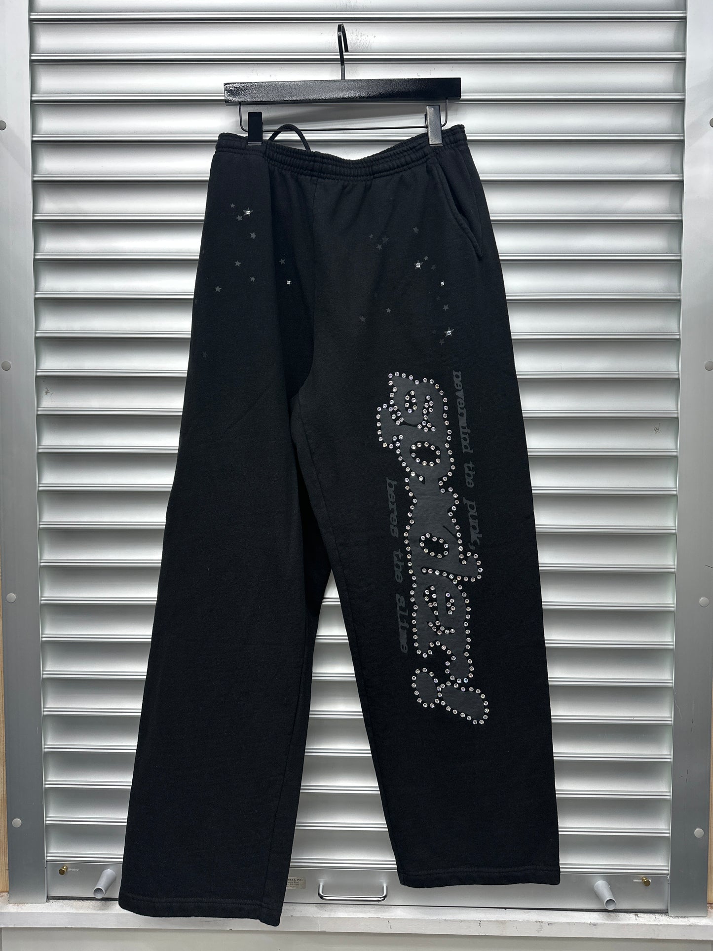 Spider Rhinestone Black Sweatpants - XL
