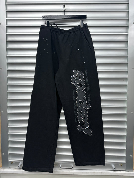 Spider Rhinestone Black Sweatpants - XL