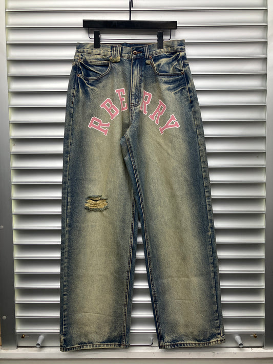 Raspberry Pink Baggy Denim - S