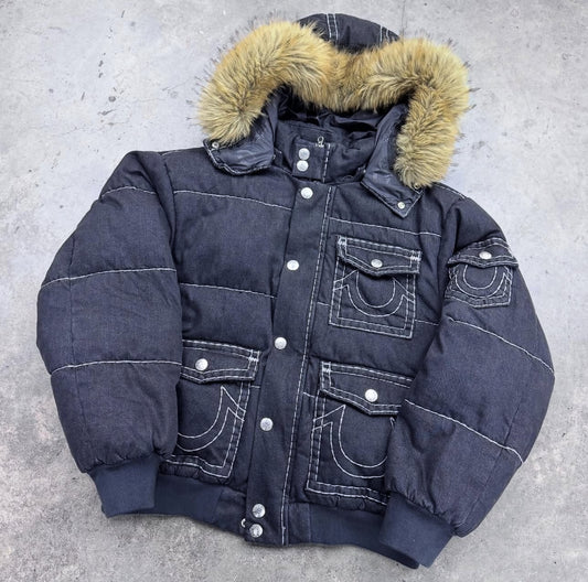 Supreme Black True Religion Puffer Jacket - L