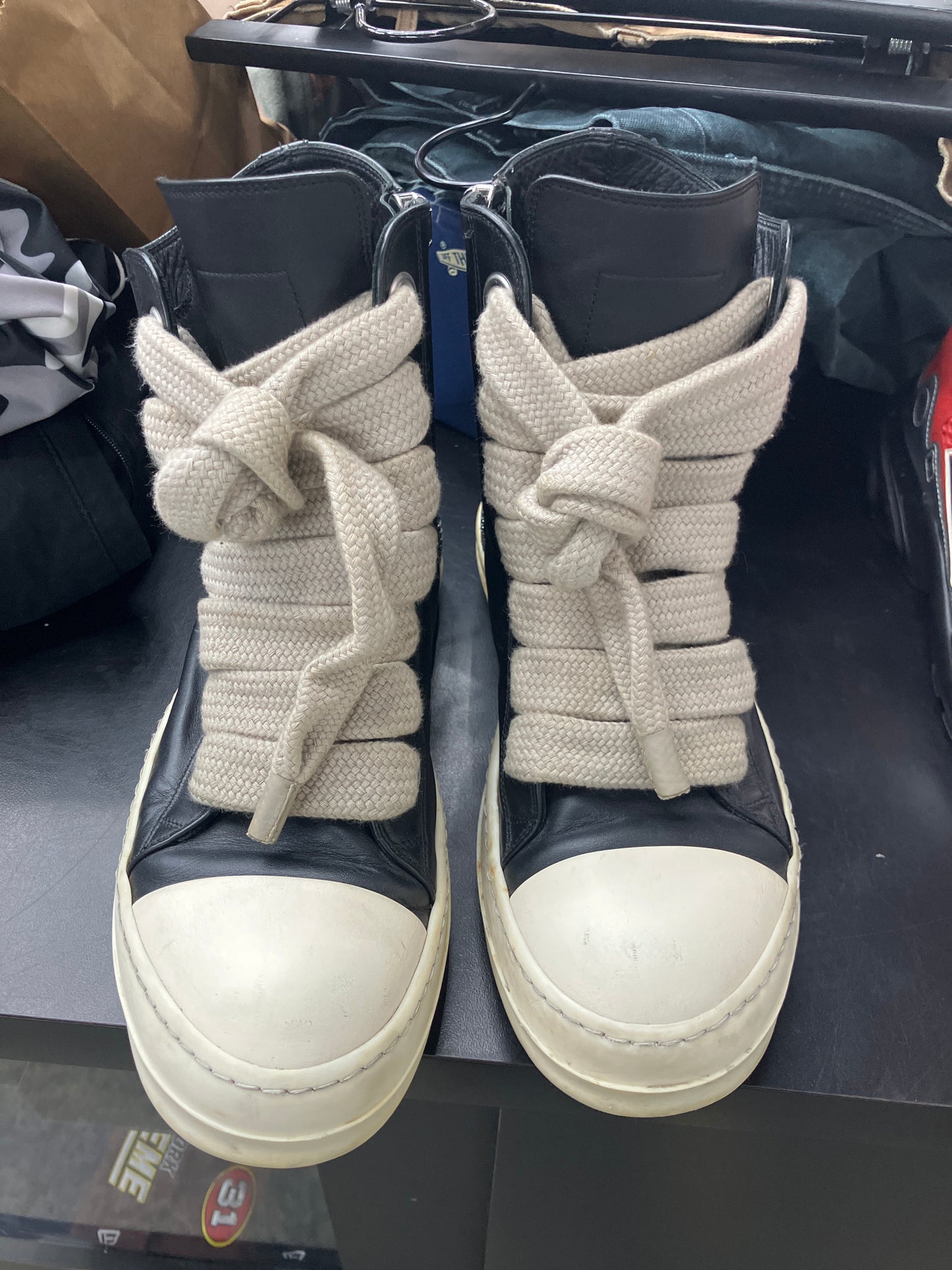 Rick Owen High Jumbo Lace Black Leather (U) - 41(8) (NB)
