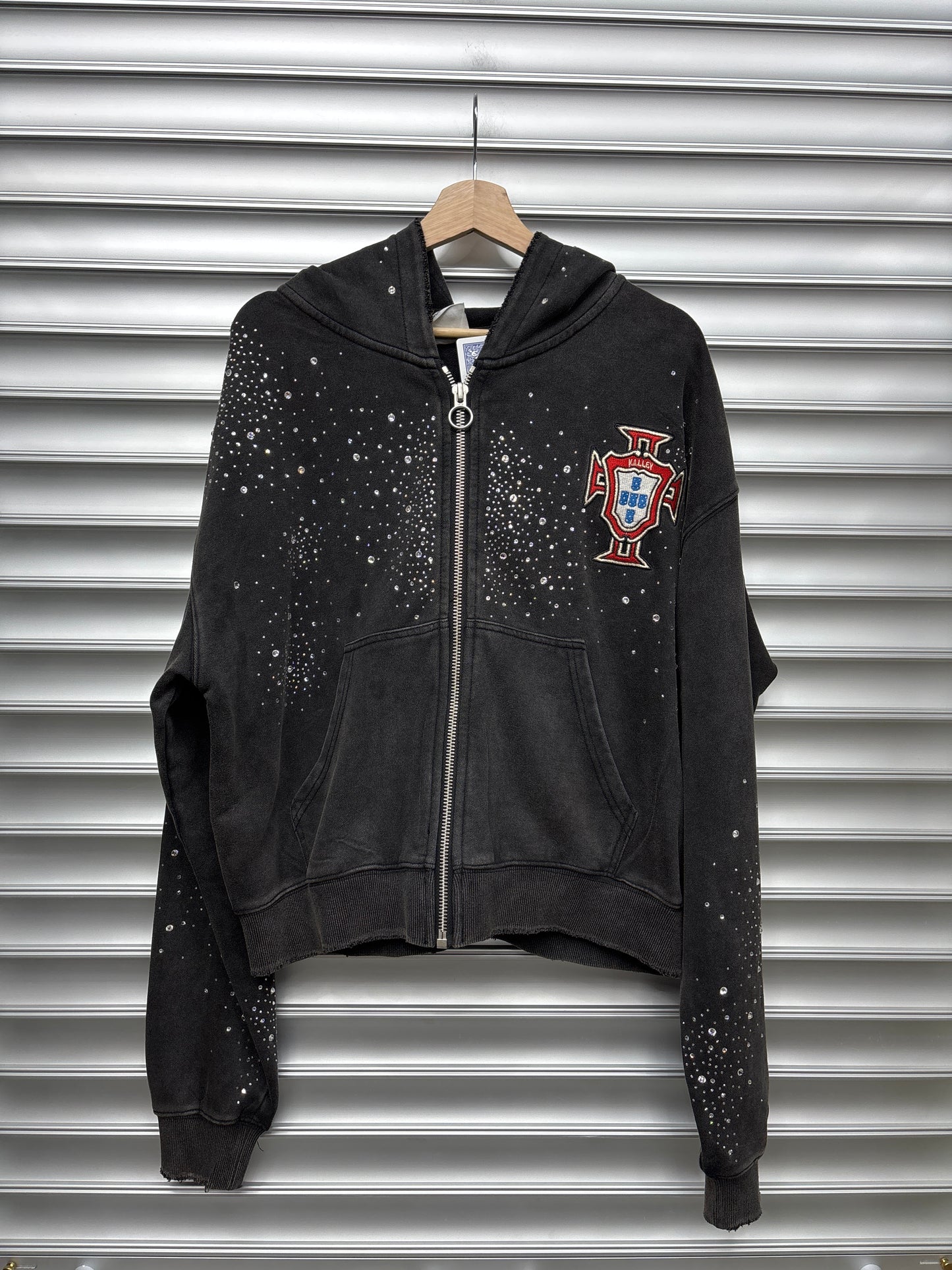 Vale Black Rhinestone Zip Up - Small