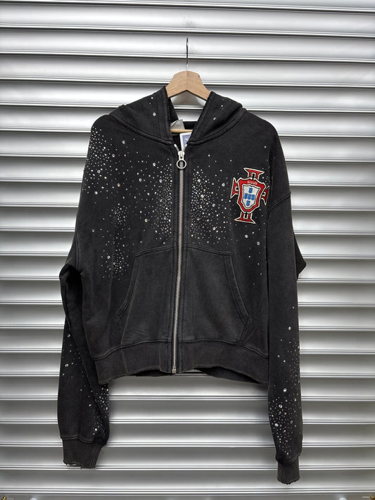 Vale Black Rhinestone Zip Up - Small