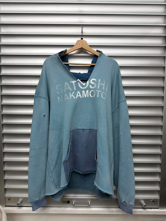 Satoshi Nakamoto Blue Spellout Hoodie - XL
