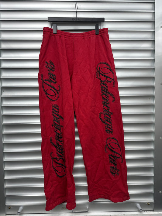 Balenciaga Red Script Trackpants - L