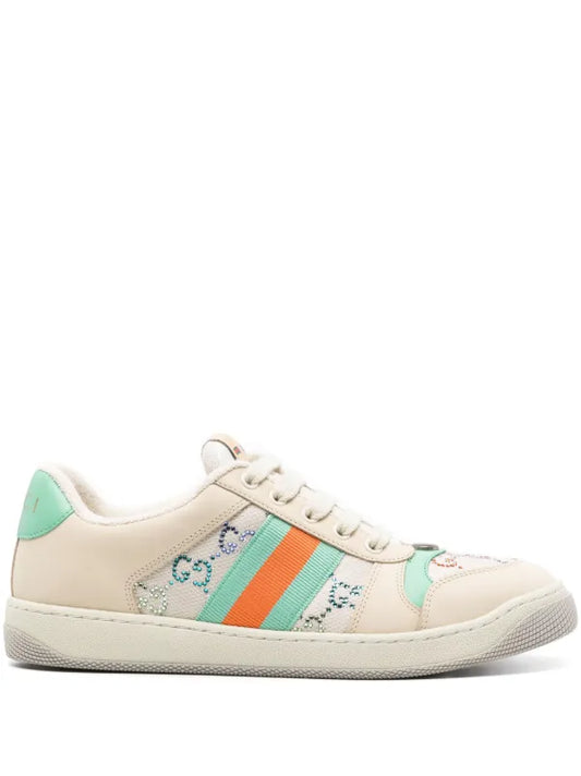 Gucci Screener White/Blue Crystal Sneaker - 40.5