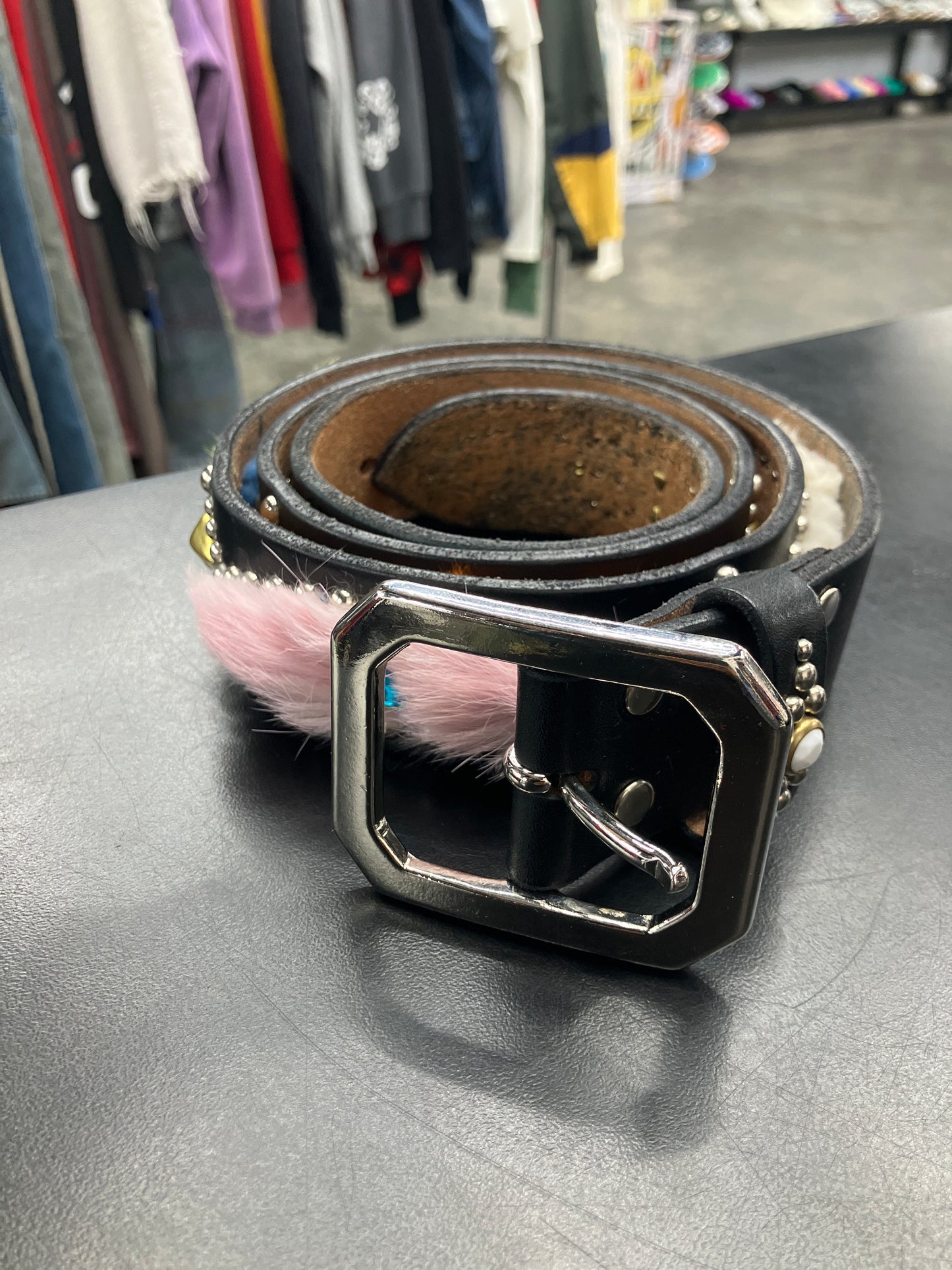 Manahatta Studded Rabbit Fur Belt - 38