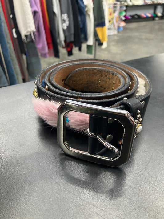 Mannahatta Studded Rabbit Fur Belt - 38