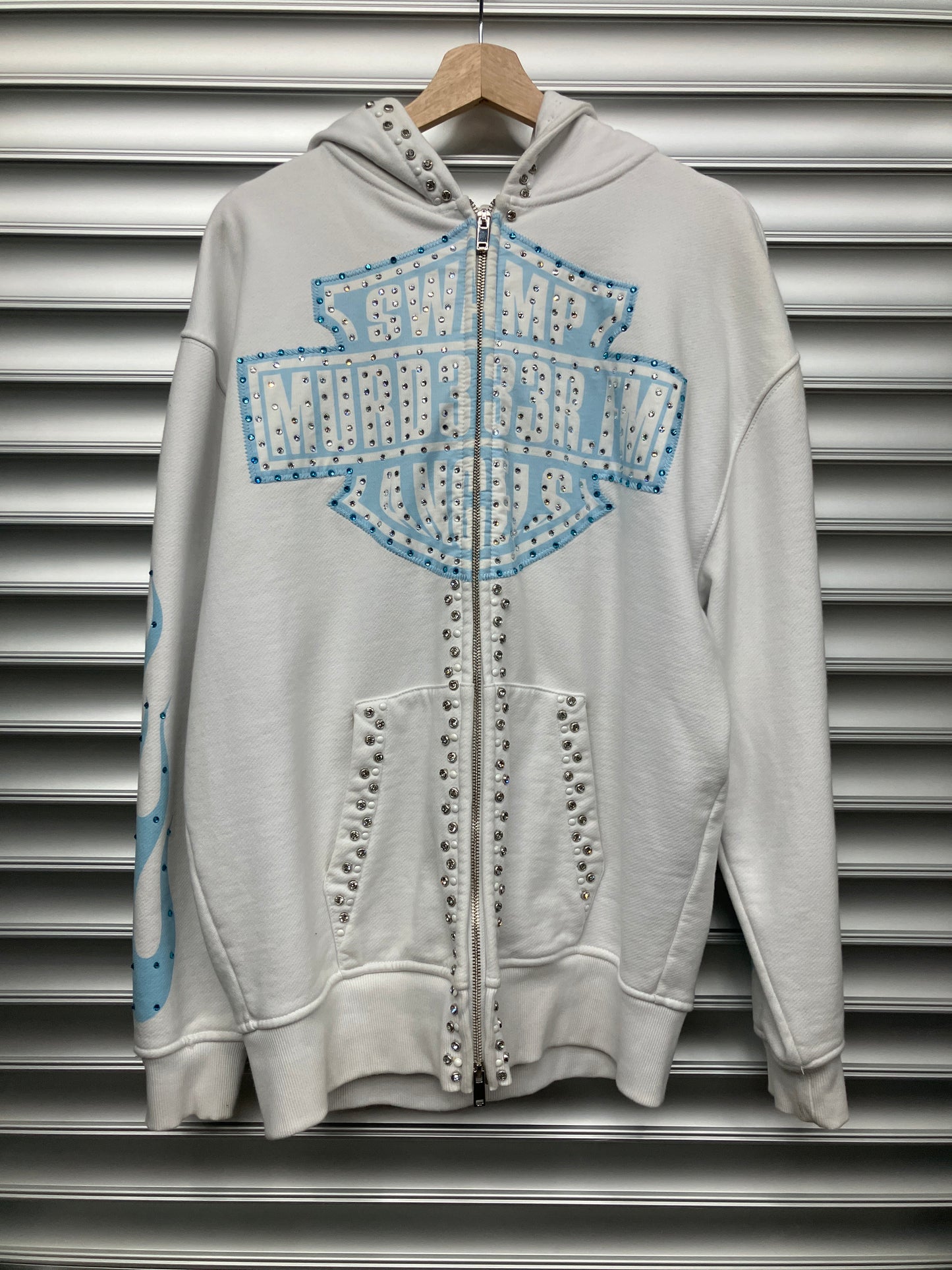 Murder FM White/Blue Studded Zip Up - Large