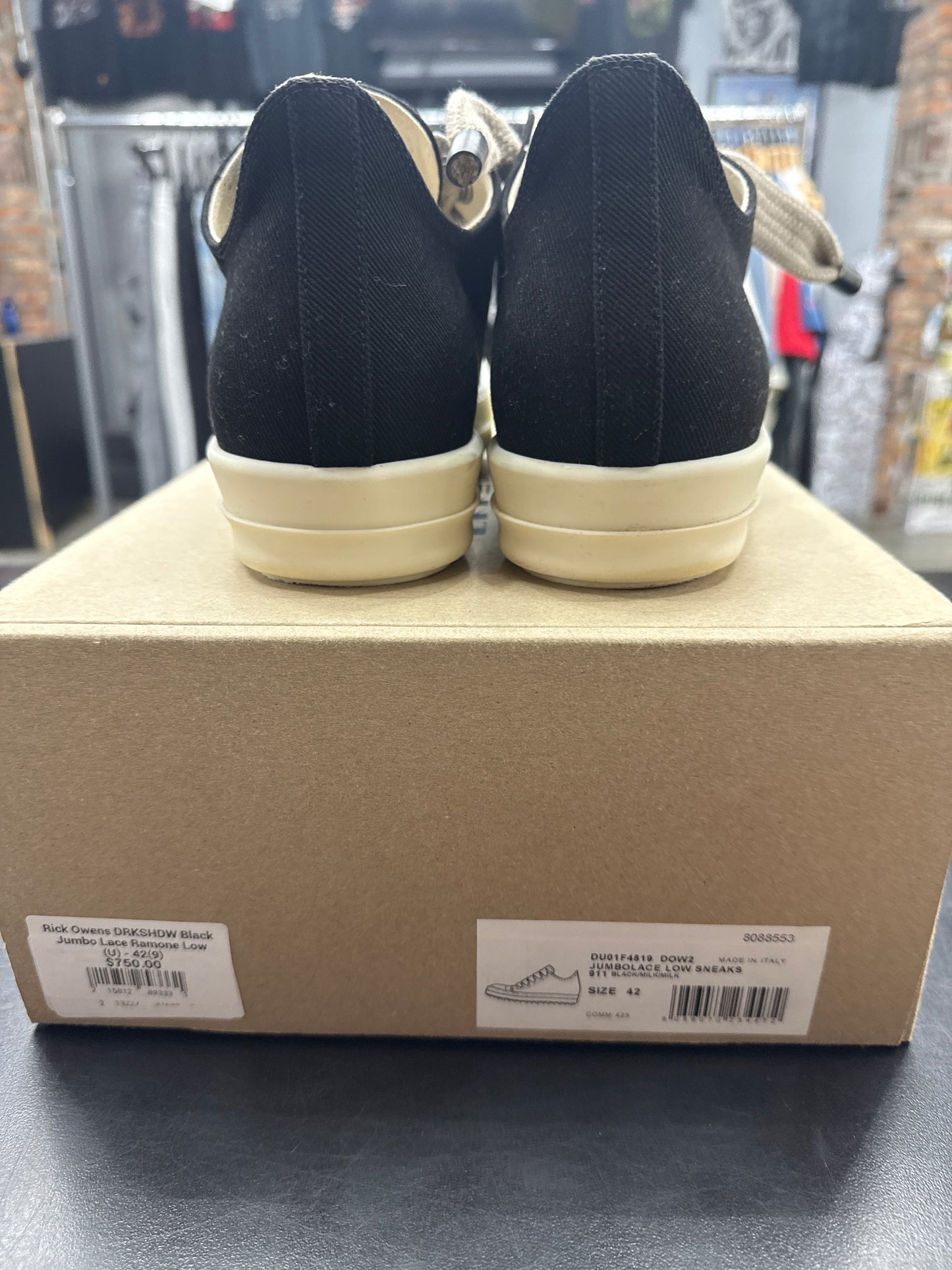 Rick Owens DRKSHDW Black Jumbo Lace Ramone Low (U) - 42(9)