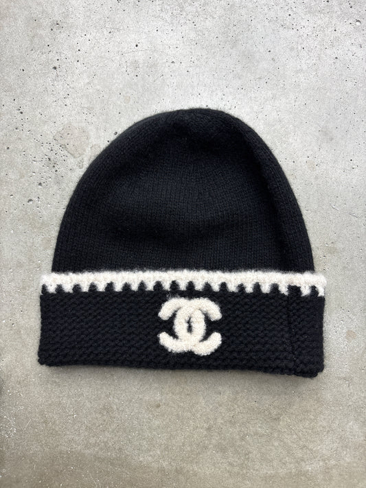 Chanel Black/ Cream CC Beanie