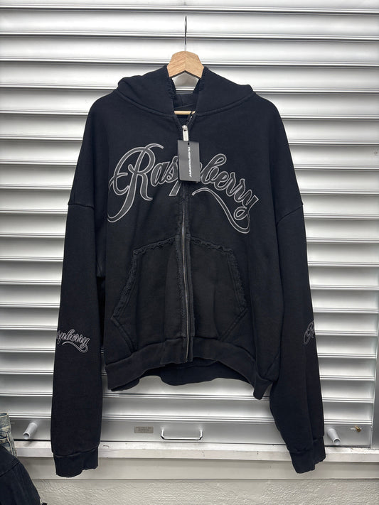 Raspberry Black Zip Up Hoodie - XL **