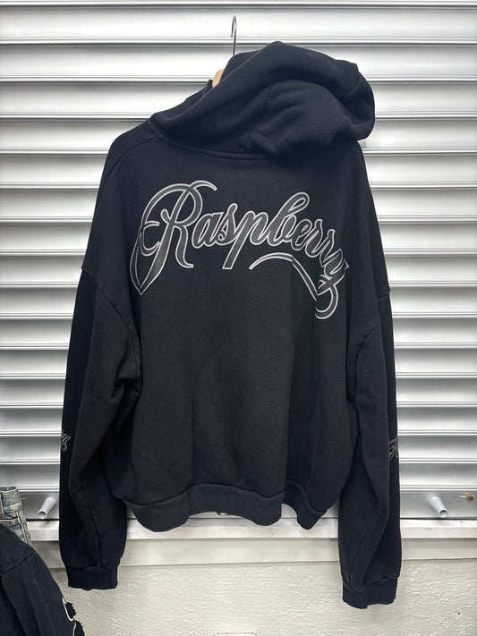 Raspberry Black Zip Up Hoodie - XL **