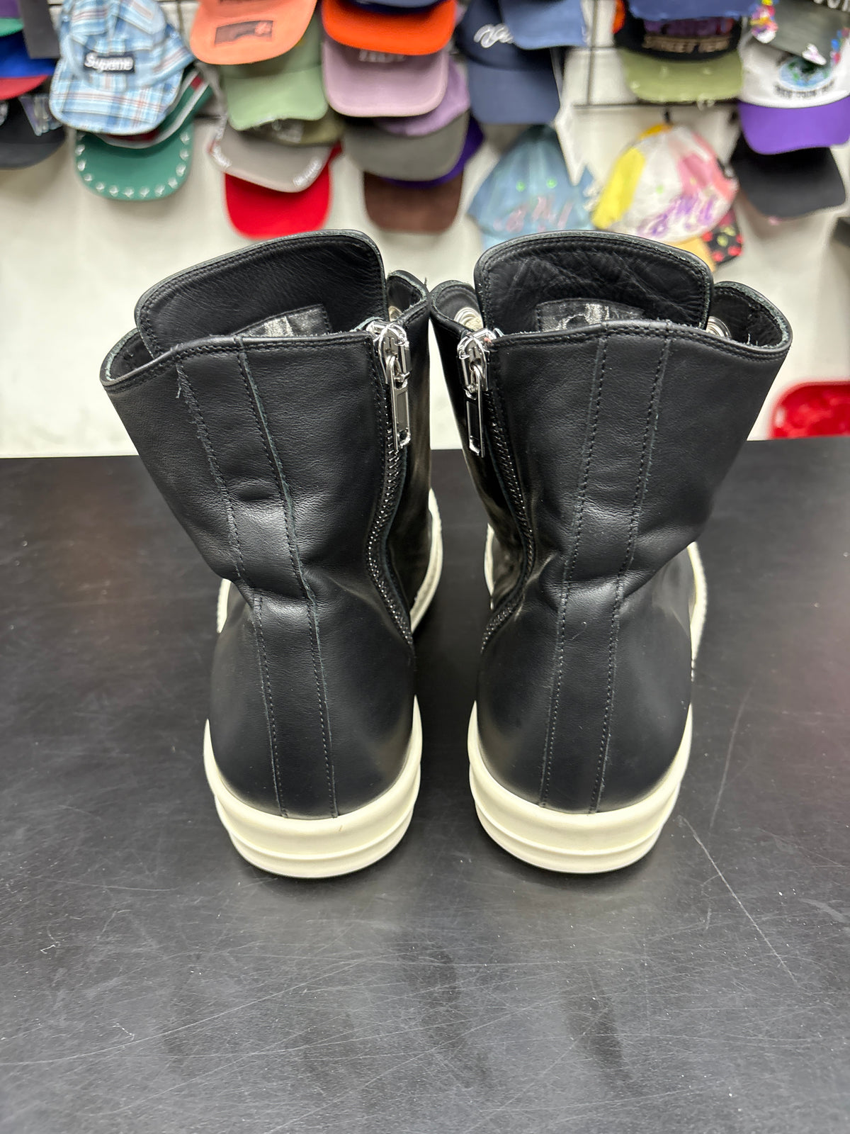 Rick Owen High Jumbo Lace Black Leather (U) - 42(9) (NB)**