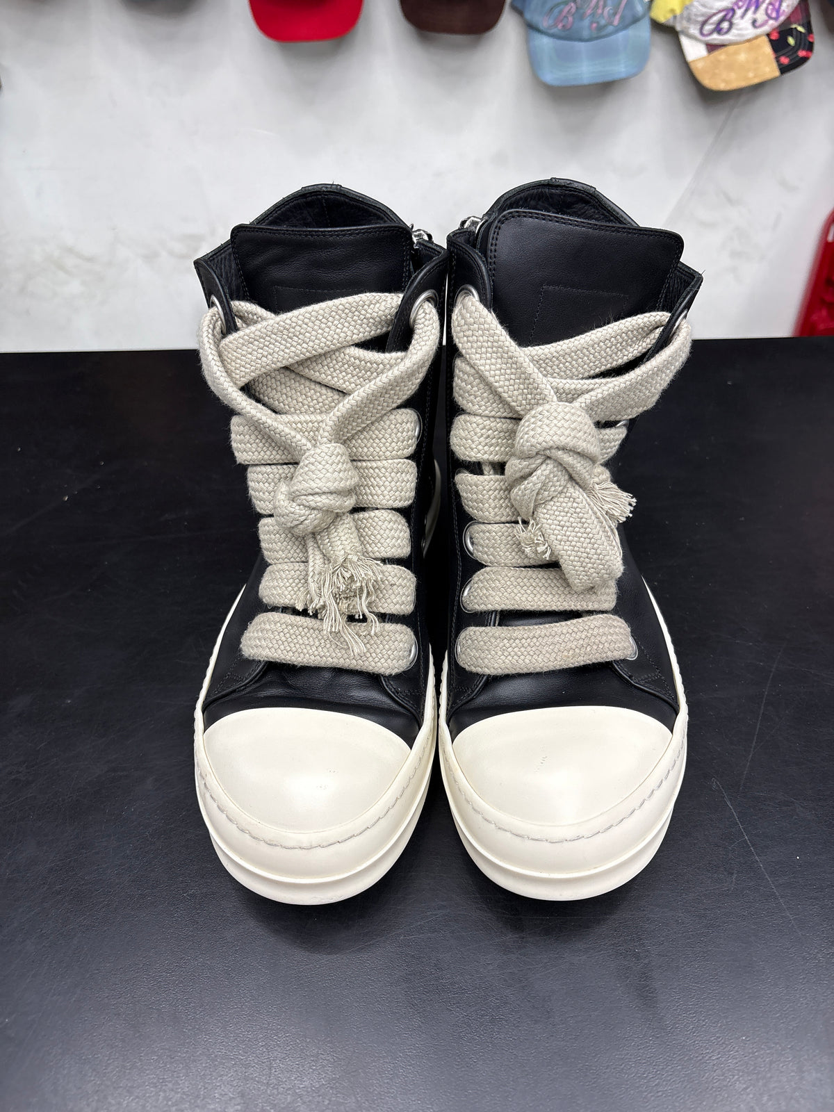 Rick Owen High Jumbo Lace Black Leather (U) - 42(9) (NB)**
